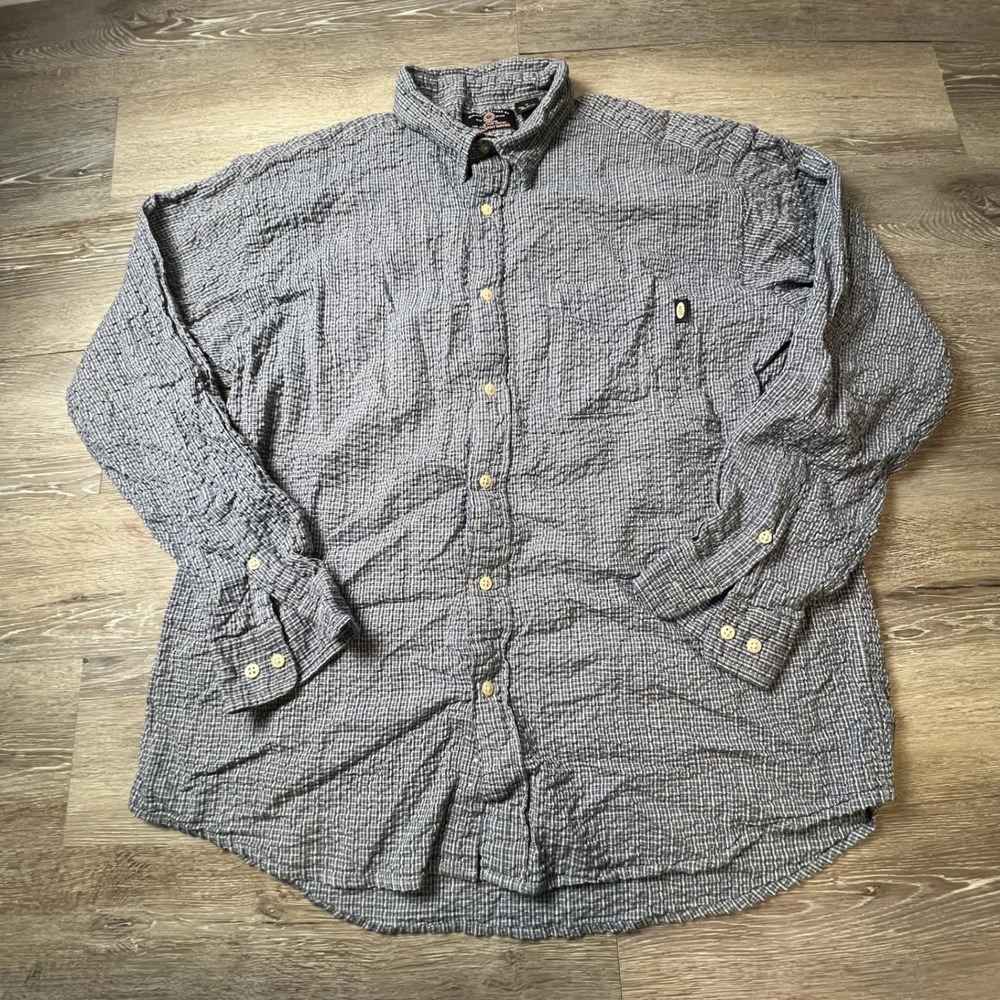 American Eagle Button Down Mens XL Blue Seersucker flannel Cotton Vintage Shirt